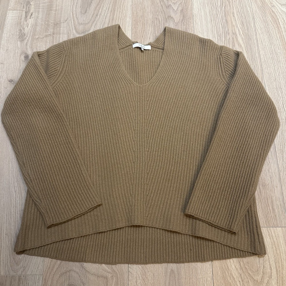 Almina Concept Sweater Camel Tan 100% Geelong Wool V-Neck Sweater Size Smallโ